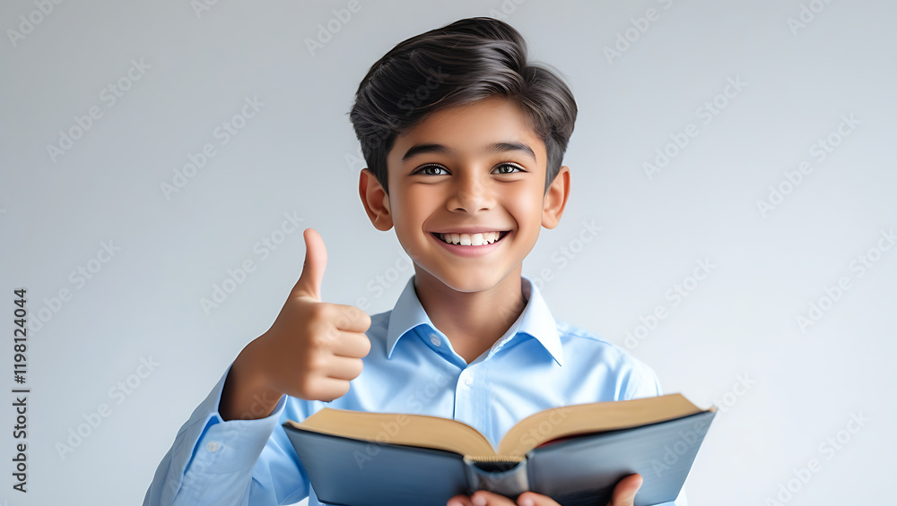 Confident Student Smiling with 'Like' Gesture Confident Student Smiling with 'Like' Gesture