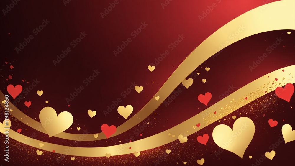 Valentines day illustration with love herats in red and gold Valentines day illustration with love herats in red and gold