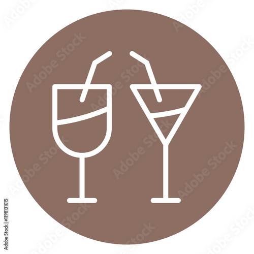 Minimalist Line Art Circular Wine Glass and Martini Glass Icon