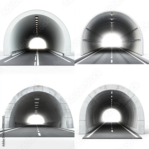 Four road tunnel entrances, different designs. photo