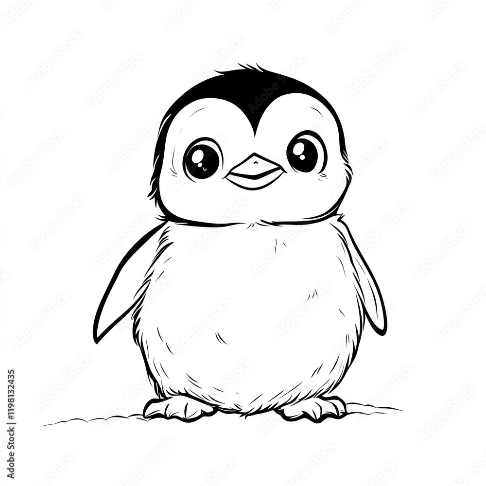 Obraz premium Cute baby penguin illustration, winter scene, children's book