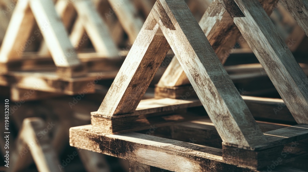 Stacked wooden pallets in a storage area. Stacked wooden pallets in a storage area.