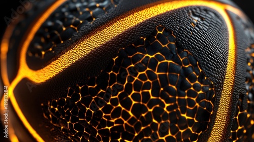 Glowing Lava-textured Basketball Closeup.