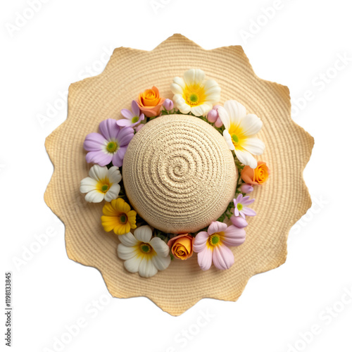 Women's summer straw hat with flowers photo