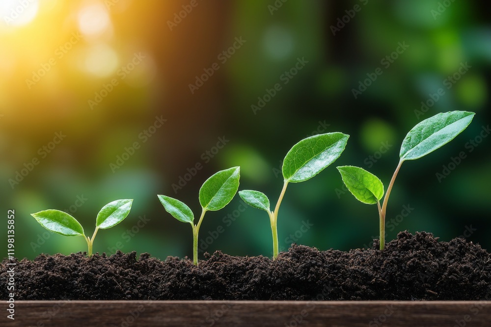 Row of small green plants growing in soil Row of small green plants growing in soil