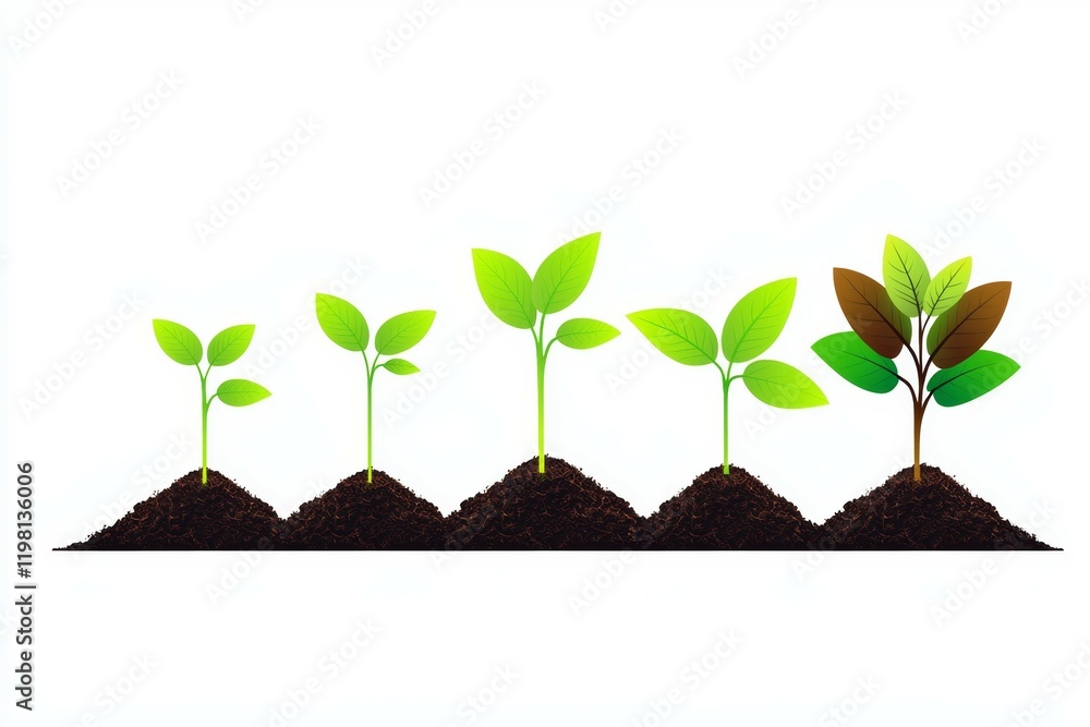 Series of plant seedlings are shown in various stages of growth Series of plant seedlings are shown in various stages of growth