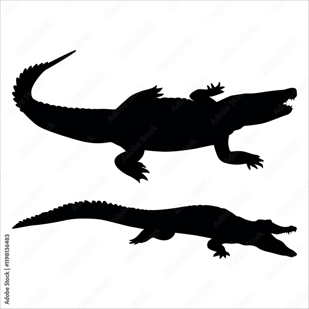 Fototapeta premium Animal Crocodile Black Silhouette vector illustration