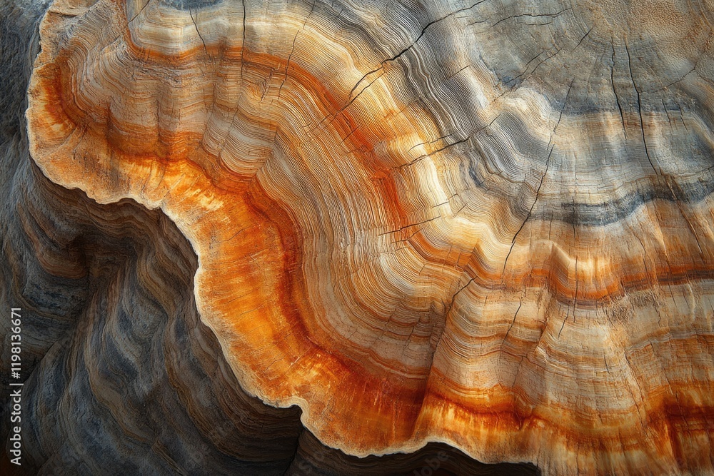 Intricate wood grain patterns, showcasing rich, warm orange and cool gray tones, revealing the passage of time in nature's artistry. Intricate wood grain patterns, showcasing rich, warm orange and cool gray tones, revealing the passage of time in nature's artistry.