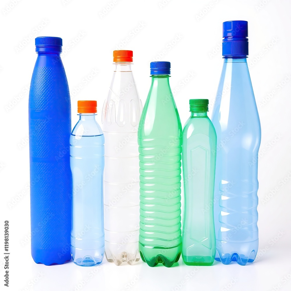 Naklejka premium Assorted Plastic Beverage Bottles On White Background
