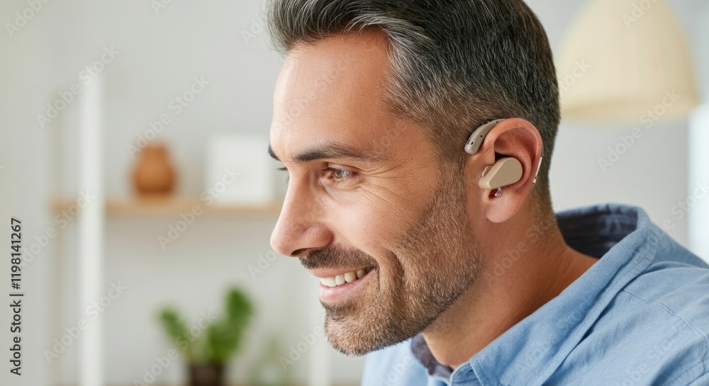 Obraz premium Man wearing a blue shirt and gray hair is smiling