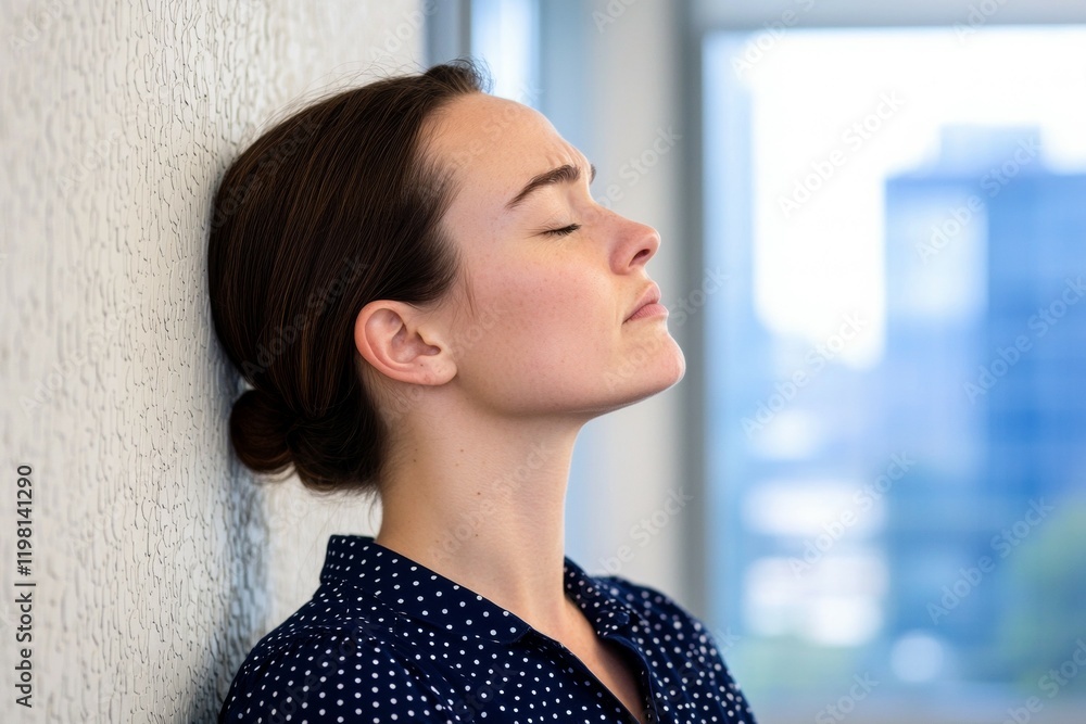 Woman is sitting against a wall with her head bowed Woman is sitting against a wall with her head bowed