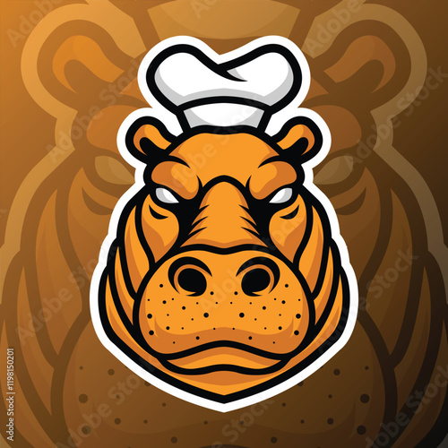 A hippo mascot logo in a chef style
