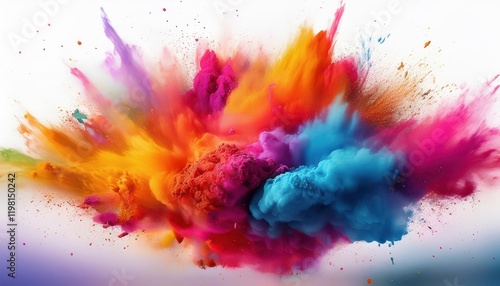 Vibrant Powder Explosion on White Background A Spectacular Display of Colorful Clouds and Dust During Holi Festivity at , photo