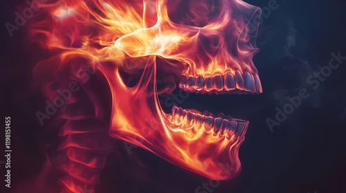 Temporomandibular joint disorder or tmj. condition affecting. Firebloom. Illustration photo