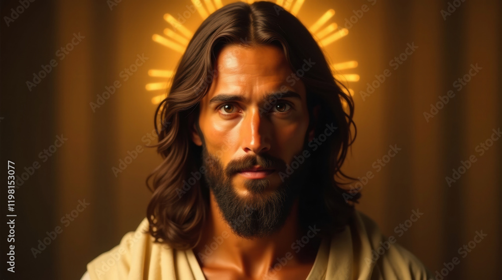 A portrait of Jesus Christ looking directly at the viewer with a calm, compassionate, and impactful gaze A portrait of Jesus Christ looking directly at the viewer with a calm, compassionate, and impactful gaze