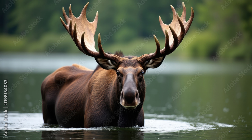 A large moose standing in a shallow body of water A large moose standing in a shallow body of water