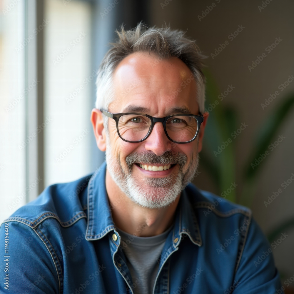 A middle-aged man with short, grey hair and a neatly trimmed beard A middle-aged man with short, grey hair and a neatly trimmed beard