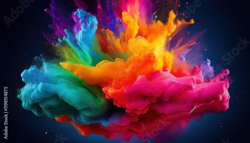 Vibrant Tosca Rainbow Smoke Explosion Colorful Fume Powder Splash Showcasing a Motion of Liquid Ink Dye at3 on photo