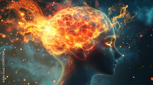 Digital brain visualization: a network of connections. Firebloom. Illustration