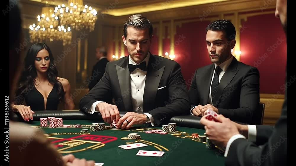 dealer in a tuxedo dealing cards at a high stakes dealer in a tuxedo dealing cards at a high stakes
