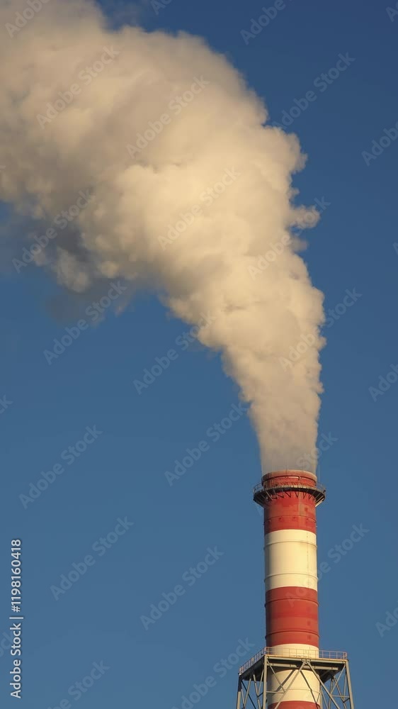 A tall chimney emitting a plume of smoke at high speed. Air pollution from a factory or power plant, filmed in slow motion with a close-up view. A tall chimney emitting a plume of smoke at high speed. Air pollution from a factory or power plant, filmed in slow motion with a close-up view.