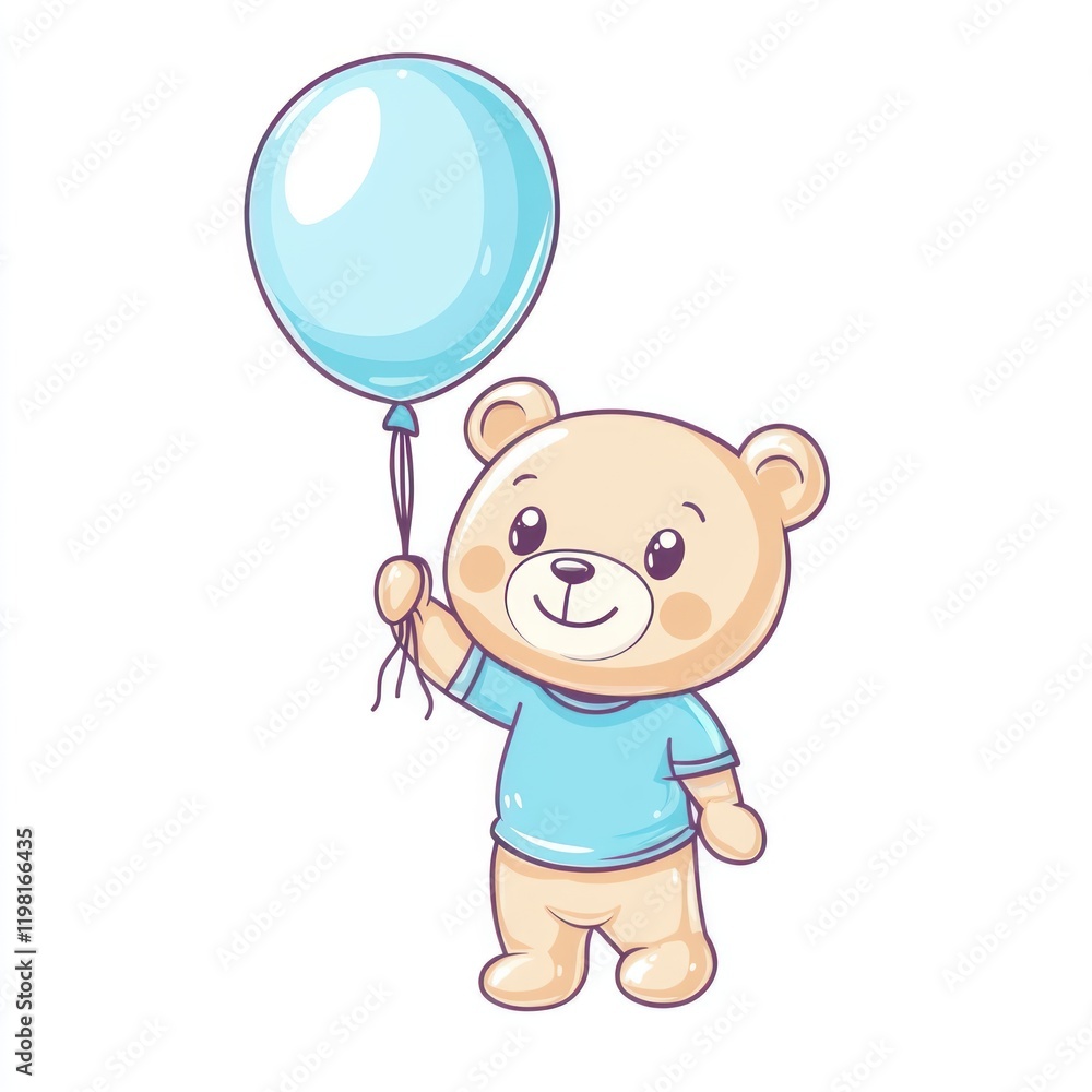 Cute bear with blue balloon on a white background, for children?s books or kids? birthday invitations Cute bear with blue balloon on a white background, for children?s books or kids? birthday invitations