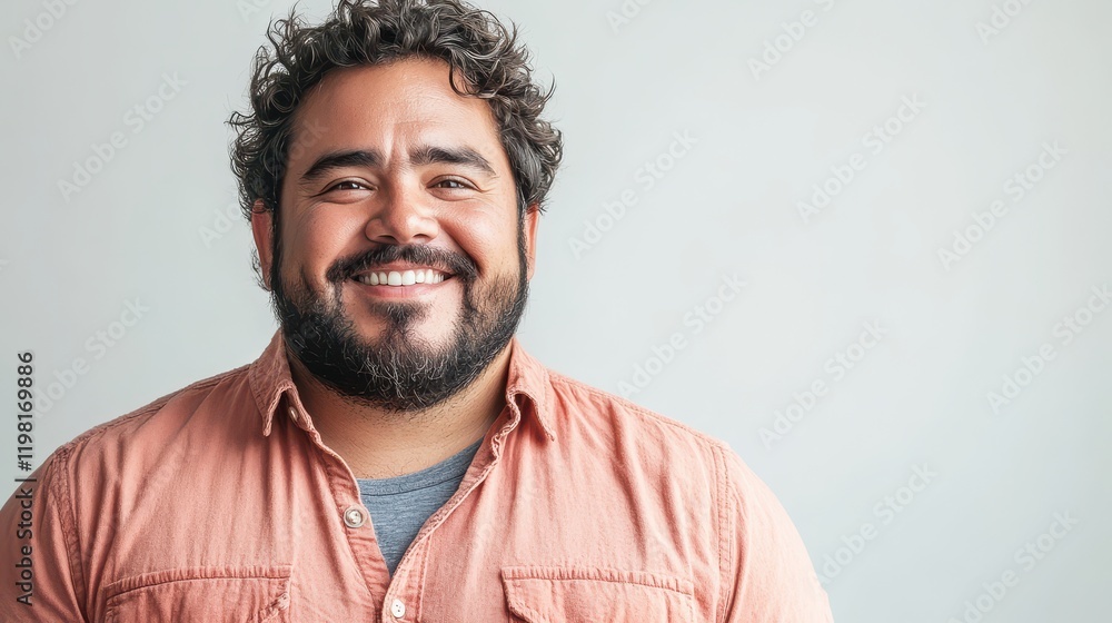 Obraz premium Happy man with beard smiles broadly. Perfect for positive, friendly, or approachable concepts.