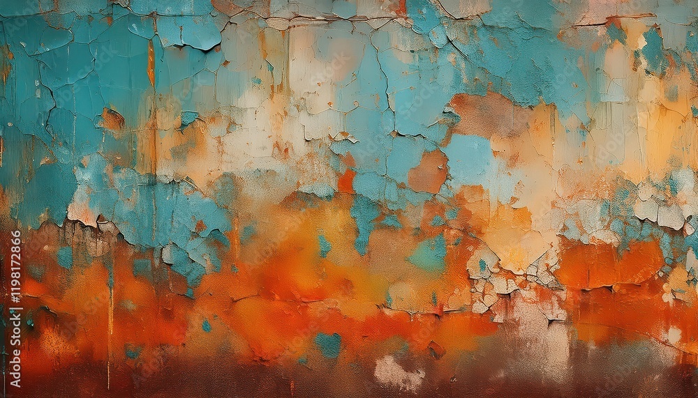 Obraz premium Grungy AIgenerated Wall Art Rustic Texture Showcasing Smudges, Cracks, and Paint Residues, Evoking a Dystopian Ambiance