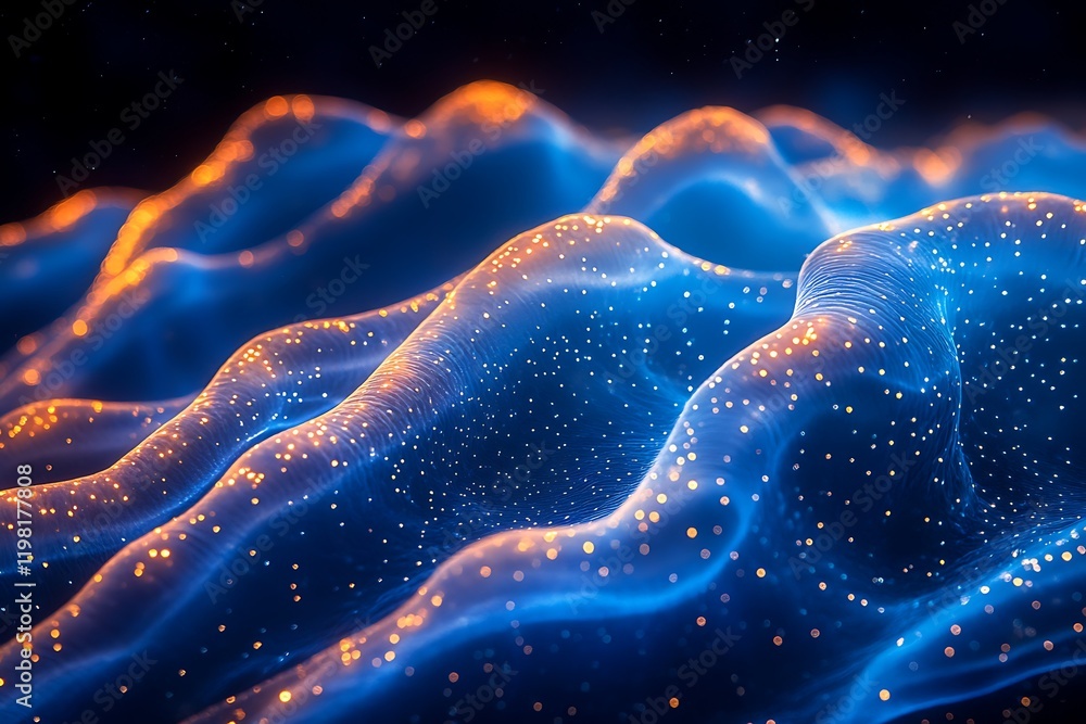 Abstract digital art with glowing waves of light, depicting futuristic design and cosmic textures Abstract digital art with glowing waves of light, depicting futuristic design and cosmic textures