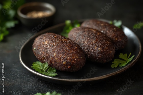 Chilled meat kibbeh low light image photo