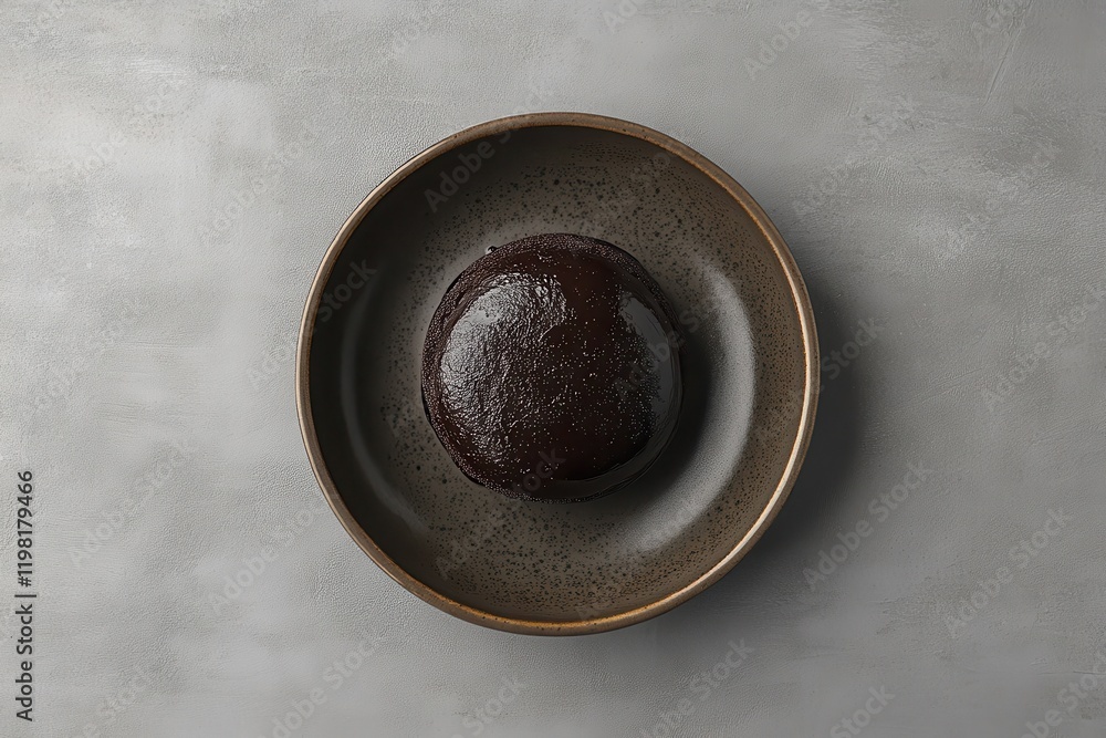Chocolate lava cake on a plate gray background top view Asian dessert