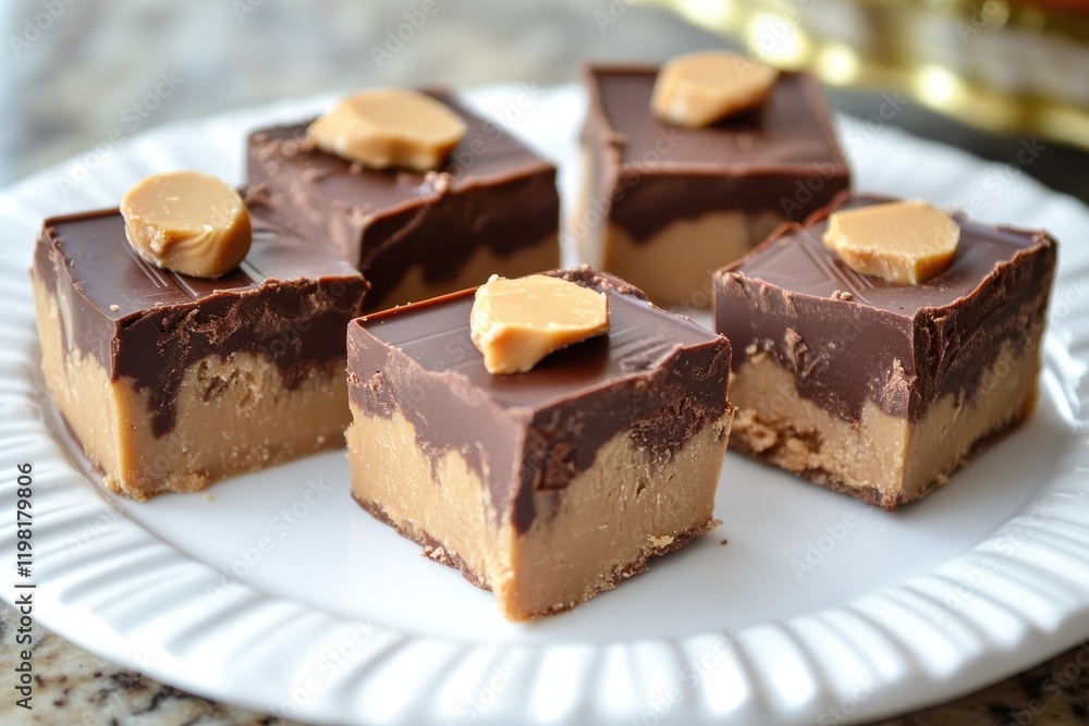 Chocolate pieces and smooth peanut butter fudge Chocolate pieces and smooth peanut butter fudge
