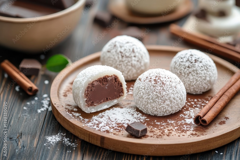 Fototapeta premium Chocolate tiramisu mochi or rice dumpling