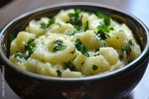 Cilantro infused Lebanese garlic potatoes photo