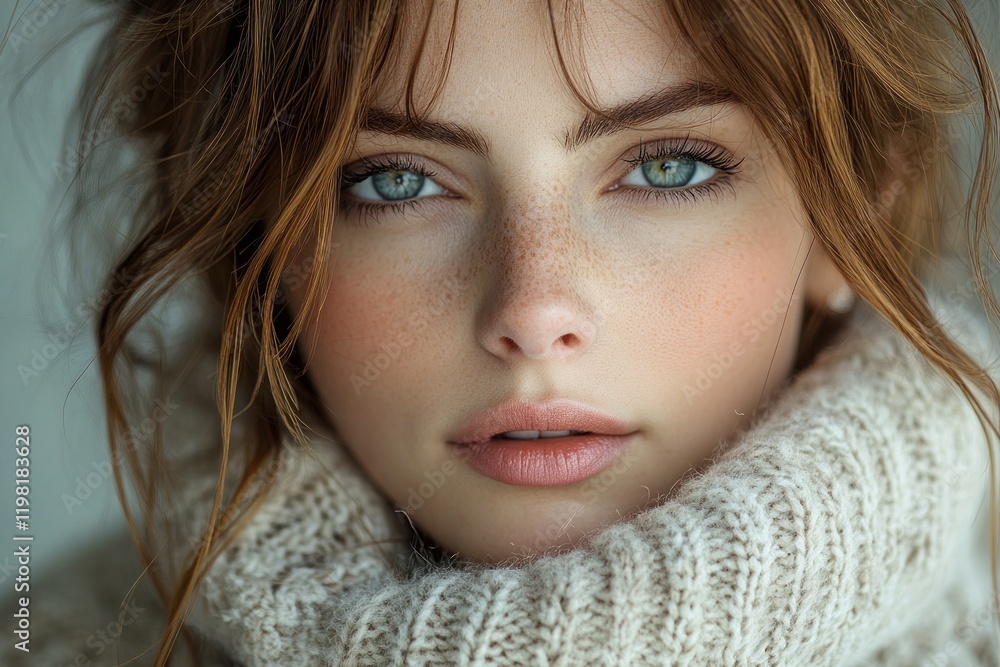 Close-Up Portrait of a Woman Natural Light Soft Colors Skincare Cosmetics Beauty Hair Elegance Close-Up Portrait of a Woman Natural Light Soft Colors Skincare Cosmetics Beauty Hair Elegance