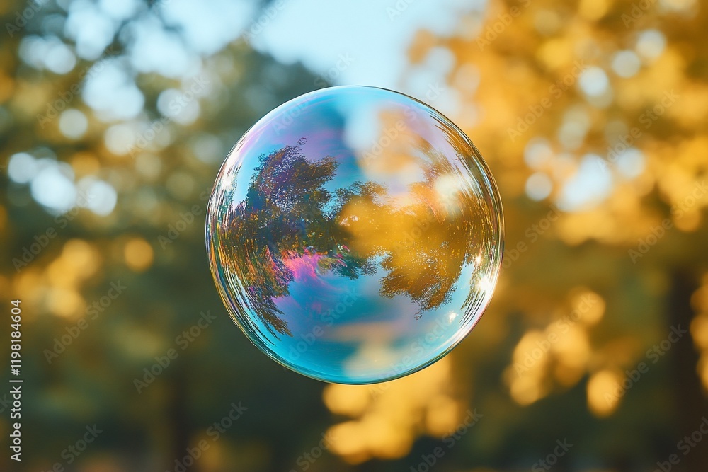 Autumn bubble reflection, park background, nature imagery, website banner Autumn bubble reflection, park background, nature imagery, website banner