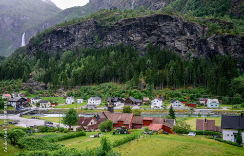 Mountainside Norwegian Village Near Flam and Gudvagen 