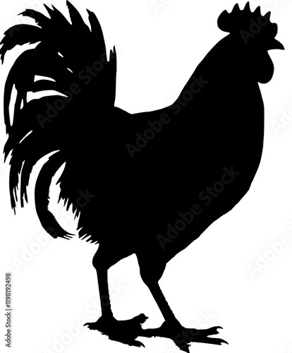 Schwarze Silhouette eines stehenden Hahns – Klassisches Tiermotiv