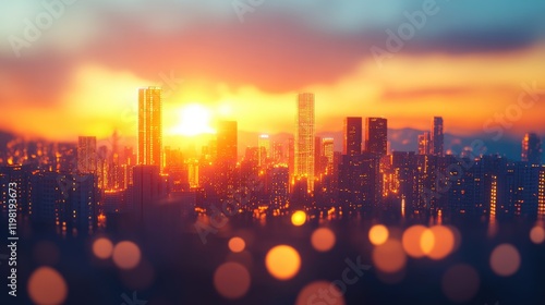 Dramatic business cityscape background of Hong Kong skyline business office building at Hong Kong harbor city center in the morning sunrise.