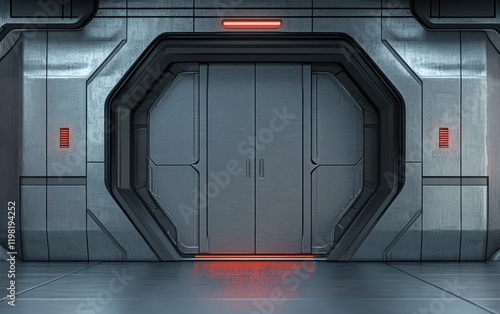 Fototapeta Naklejka Na Ścianę i Meble -  Futuristic Metallic Door Sci-Fi Environment