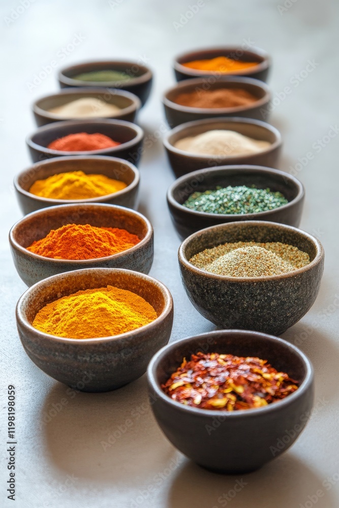 Spice collection in small bowls, showcasing vibrant colors of turmeric, paprika, cumin, and saffron, Spice collection in small bowls, showcasing vibrant colors of turmeric, paprika, cumin, and saffron,