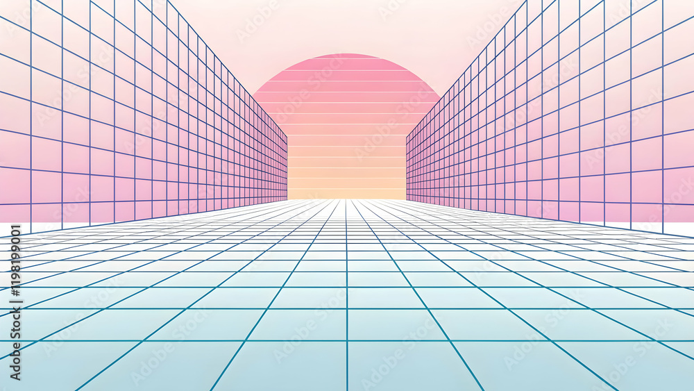 Obraz premium Abstract Retro Futuristic Landscape with Grid and Gradient Background