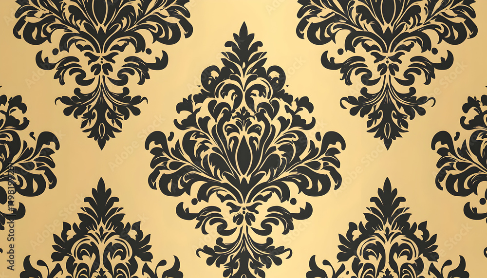 Elegant Damask Pattern, Gold, Black, Wallpaper, Design Elegant Damask Pattern, Gold, Black, Wallpaper, Design
