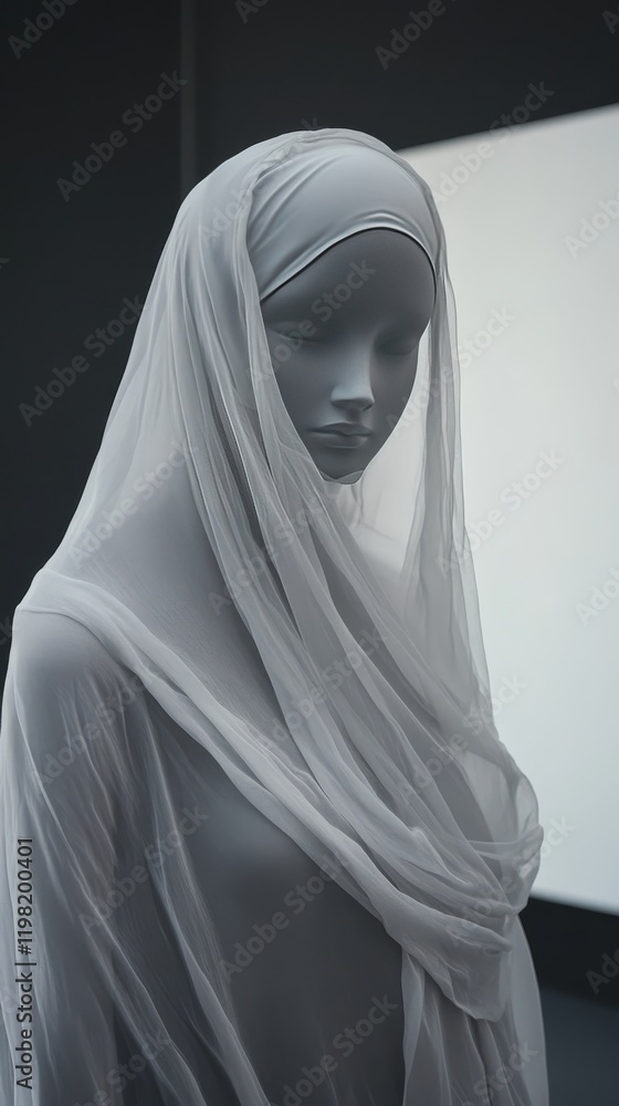 Muslim woman in hijab. Mannequin in white dress and hijab. Modesty. Religion Islam. Muslim woman in hijab. Mannequin in white dress and hijab. Modesty. Religion Islam.