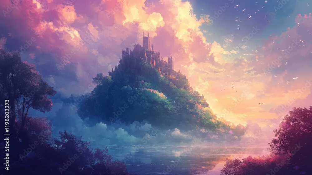 Naklejka premium Enchanted Castle on a Hilltop