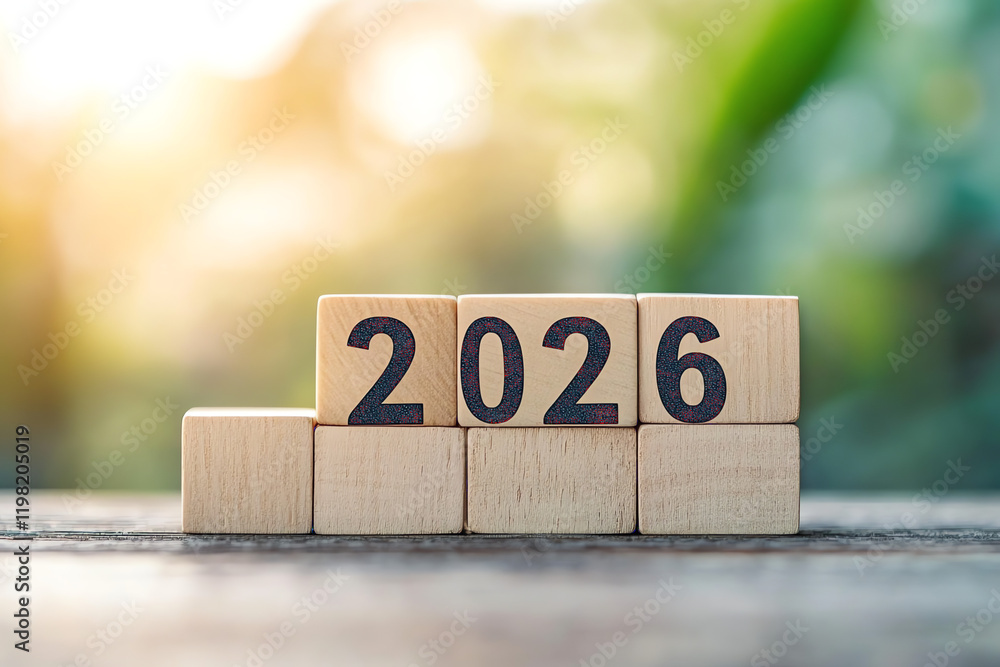 Aesthetic Close-Up of Wooden Blocks Spelling 2026 with a Natural Background Aesthetic Close-Up of Wooden Blocks Spelling 2026 with a Natural Background