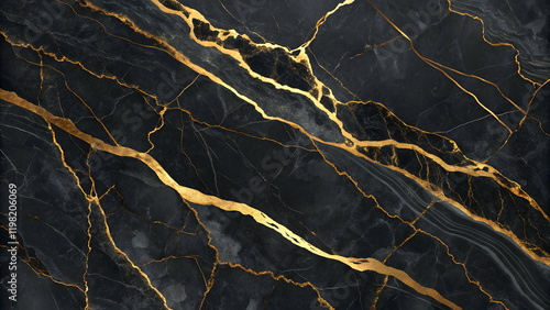 Elegant Black Marble Texture with Golden Veins and Striking Lines