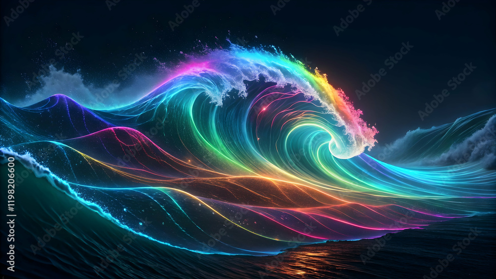 Obraz premium Colorful Digital Wave with Bright Lights and Fluid Motion Effects
