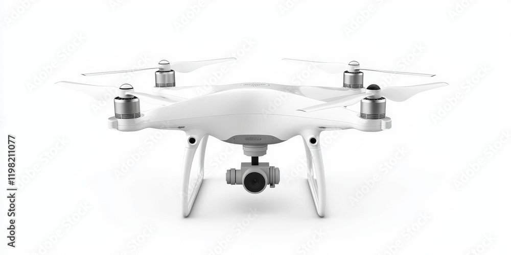 Fototapeta premium A sleek, white drone equipped with a camera, designed for aerial photography and videography.