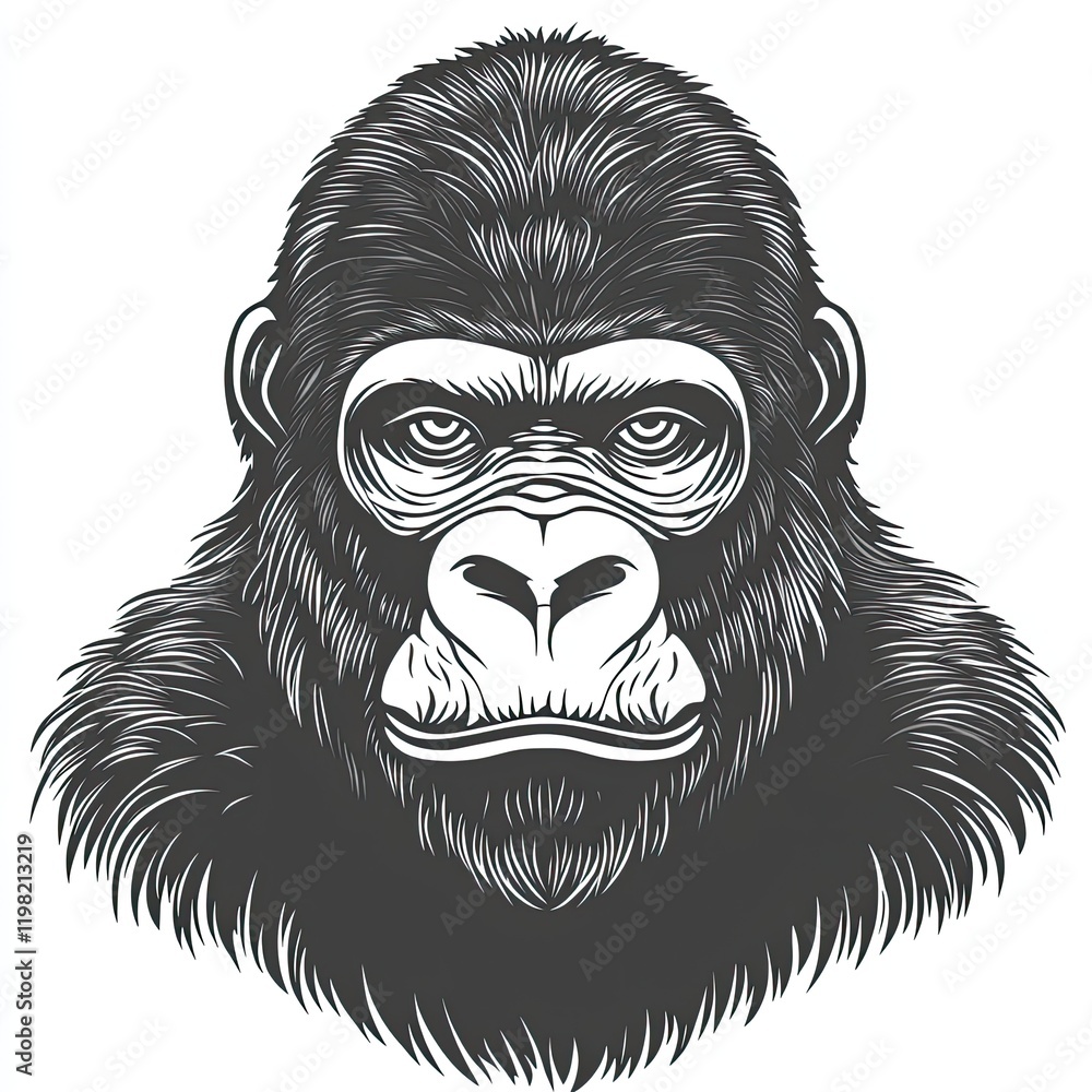 Majestic Gorilla Portrait: A Powerful Black and White Vector Illustration of a Gorilla's Head Majestic Gorilla Portrait: A Powerful Black and White Vector Illustration of a Gorilla's Head